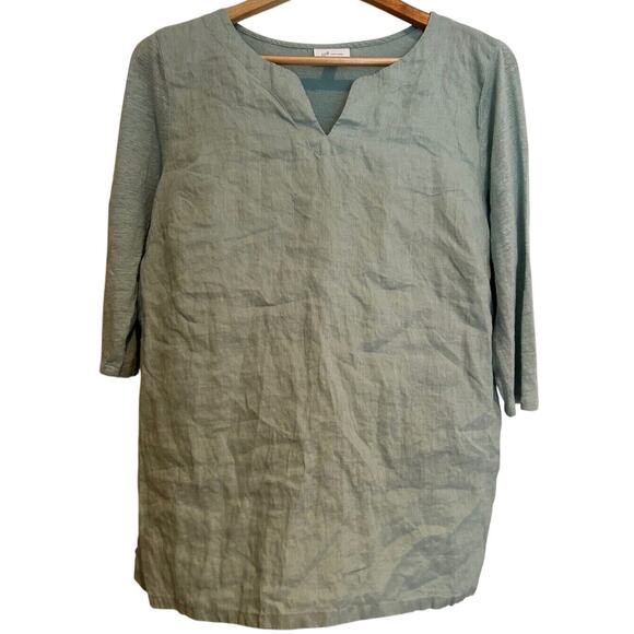 J. JILL Pure Love Linen Tunic Top Green knit sweater 3/4 sleeve LP LARGE PETITE - Picture 1 of 7